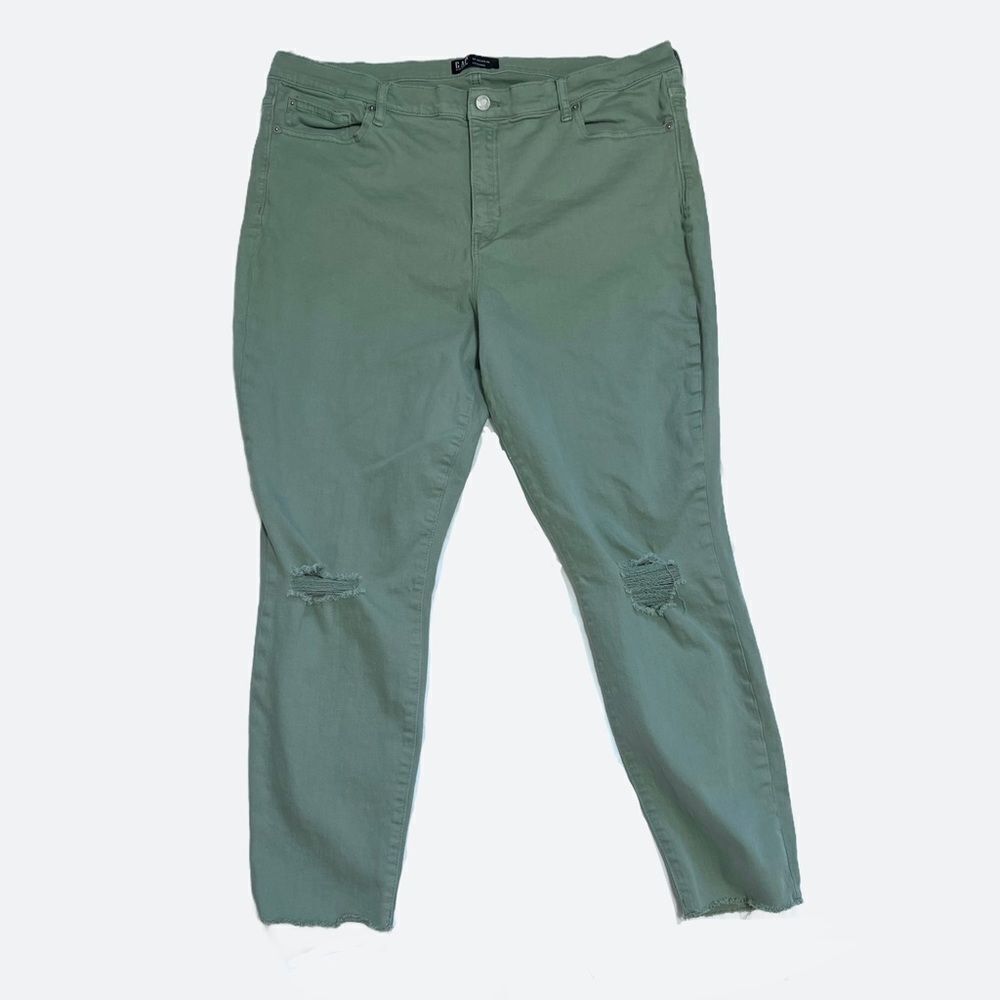 Gap | High Rise Ankle Legging Sage Green Ripped Knees Stretch Jegging Denim 35